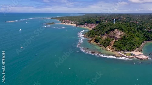 Aerial view of Morro de Sao Paulo filmed by drone Cairu, Bahia, Brazil