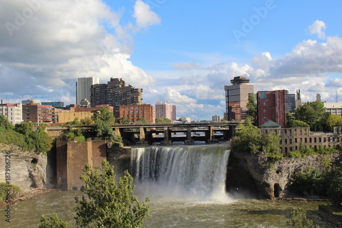 Photography High Falls and city of  Rochester, New York skyline