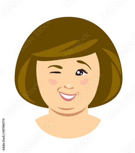 Overweight woman wink. Vector illustration