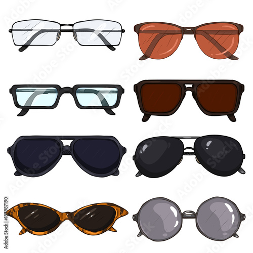 Vector Set of Cartoon Glasses and Sunglasses