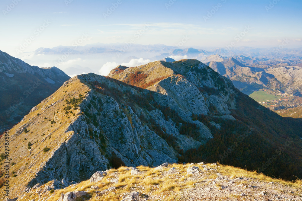 Mountain landscape. View of Lovcen National Park from Jezerski vrh peak. Montenegro