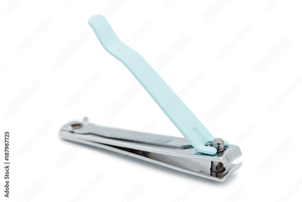 Blue nail scissors isolated white background. Blue nail scissors isolated white background.