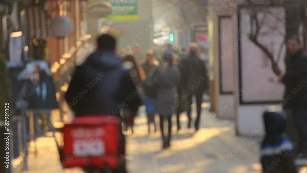 custom made wallpaper toronto digitalAnonymous people walking on the background golden sunset in the city. Defocused video.