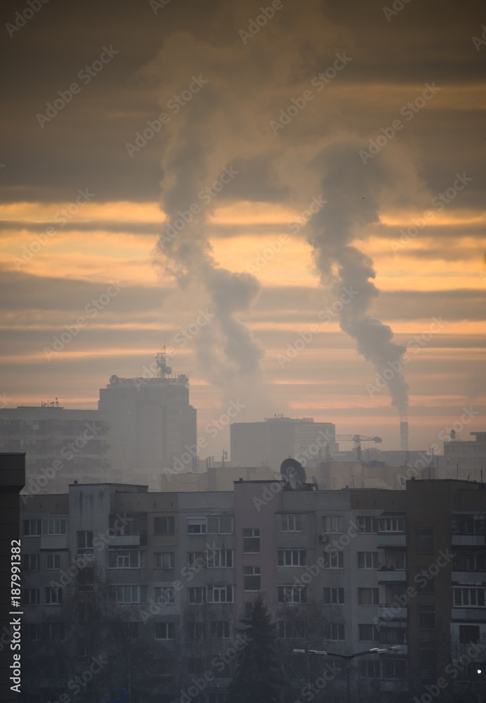 industrial pollution, plant chimneys