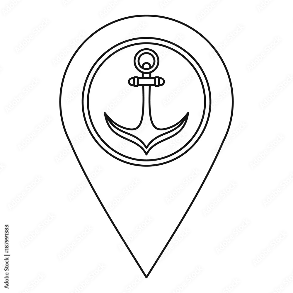 Pin with an anchor icon, outline style Pin with an anchor icon, outline style