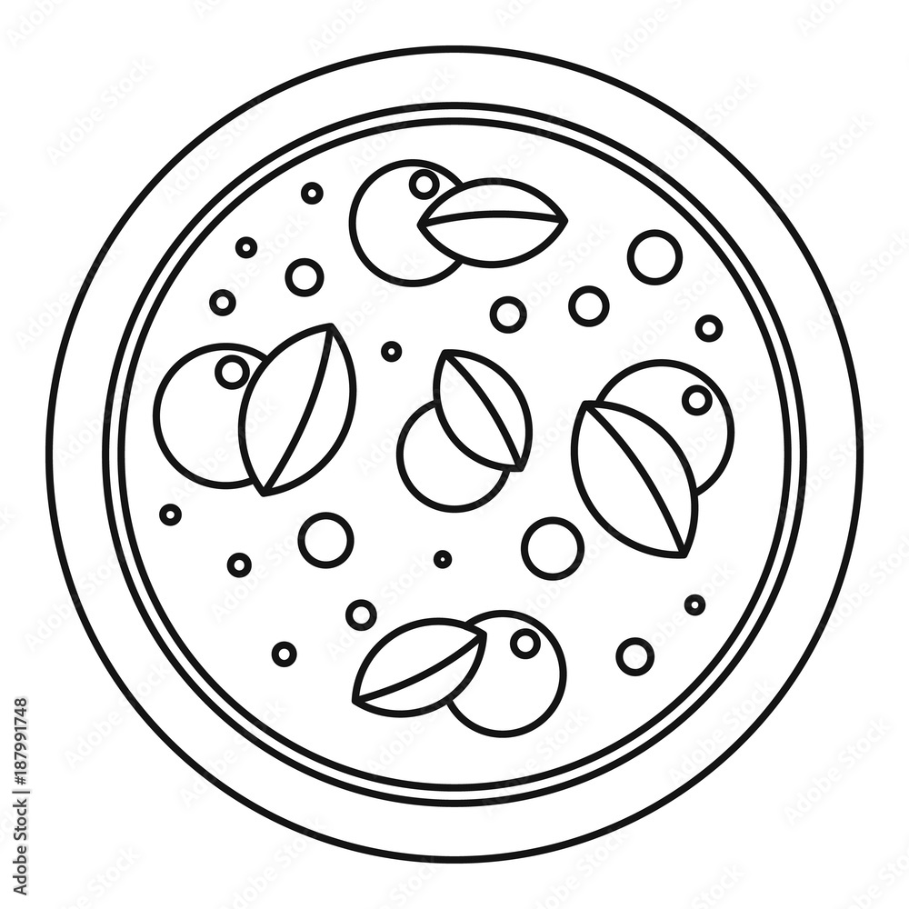 Pizza with basil icon, outline style Pizza with basil icon, outline style