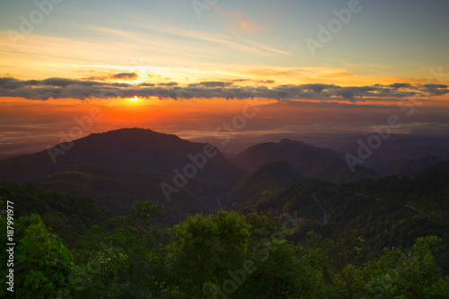 Sunrise over moutain and forest