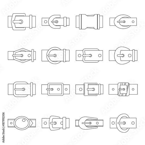 Belt buckles icons set, outline style photo
