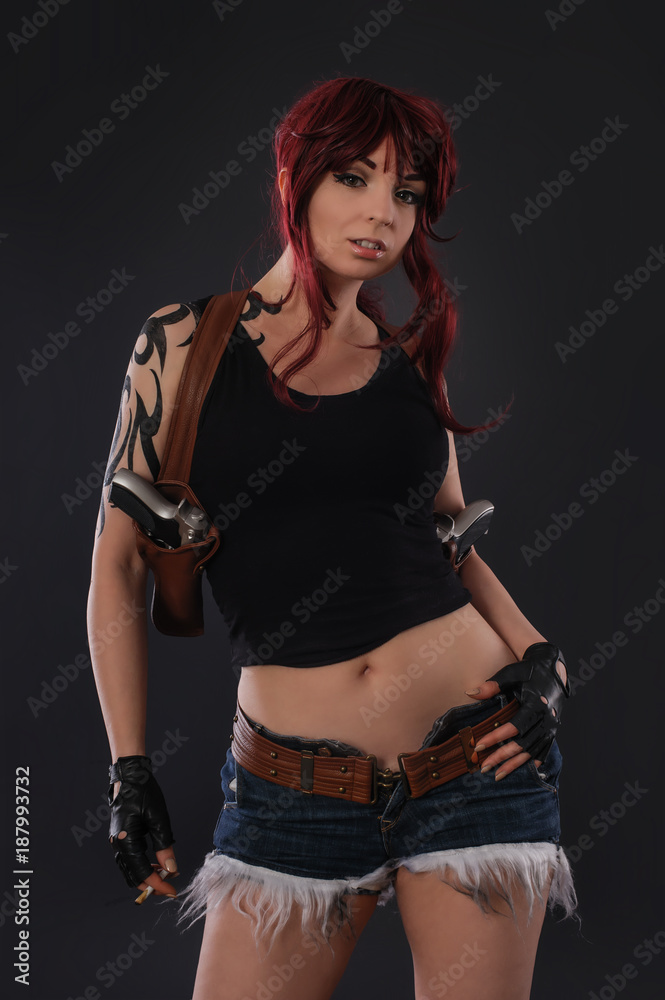 Portrait of beautiful sexy woman with two gun Portrait of beautiful sexy woman with two gun