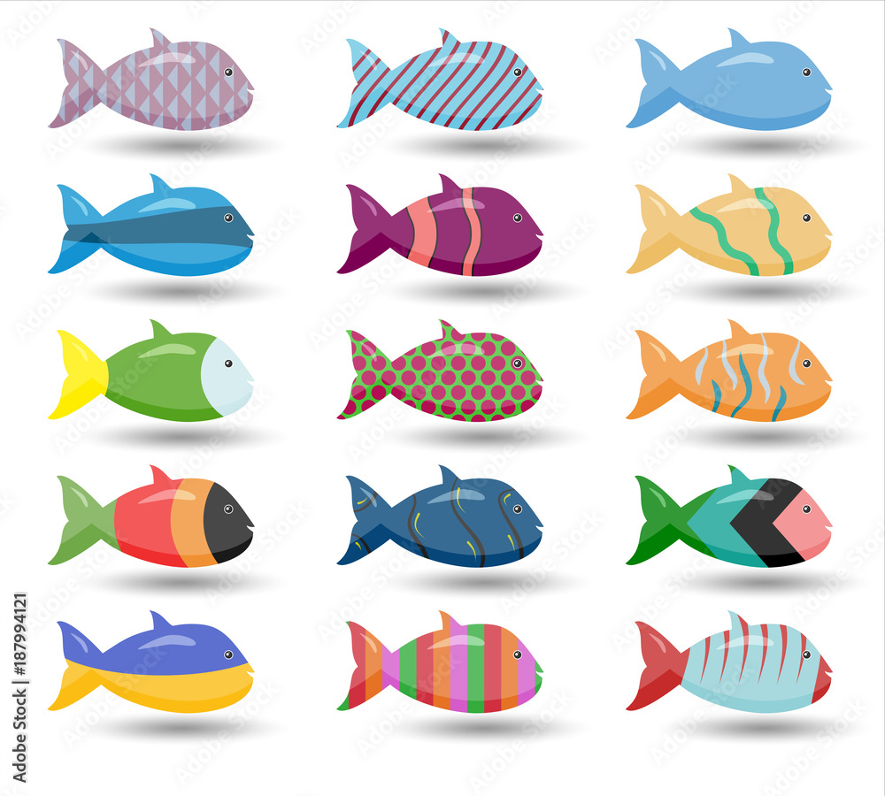 Fish vector illustration icons set