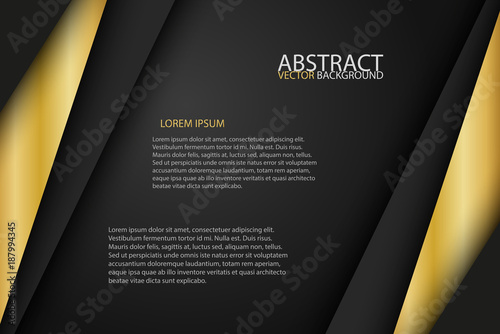 Black background overlap gold and black sheets, modern abstract widescreen background with place for your text or message