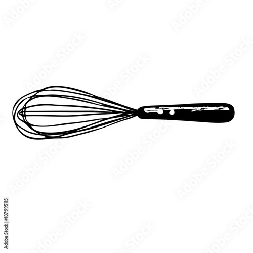 Hand drawn   whisk kitchen utensil. Egg beater illustration