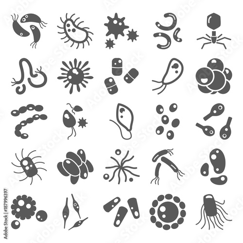 Viruses and bacterias simple icons set for web and mobile design