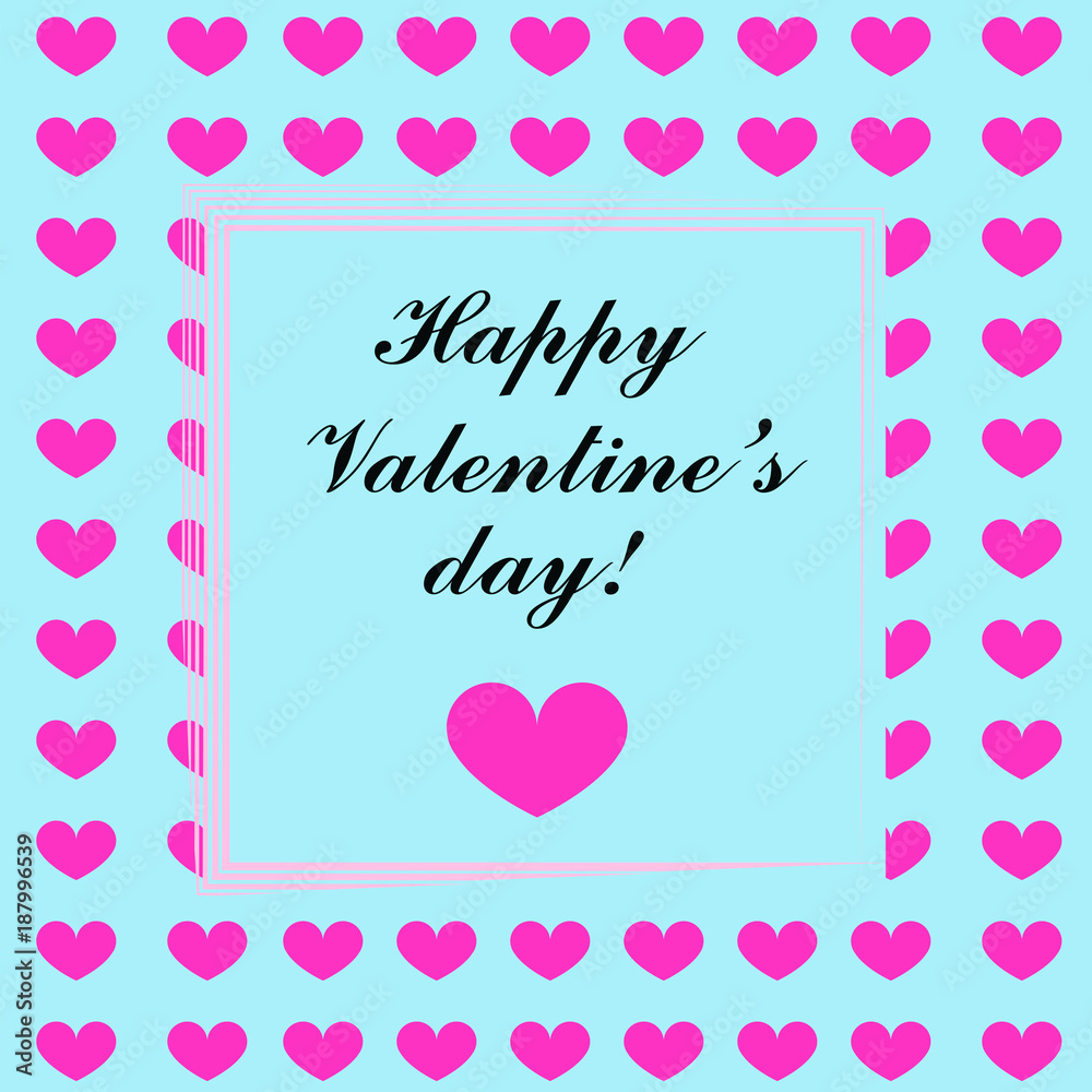 happy Valentines day card illustration with pink hearts