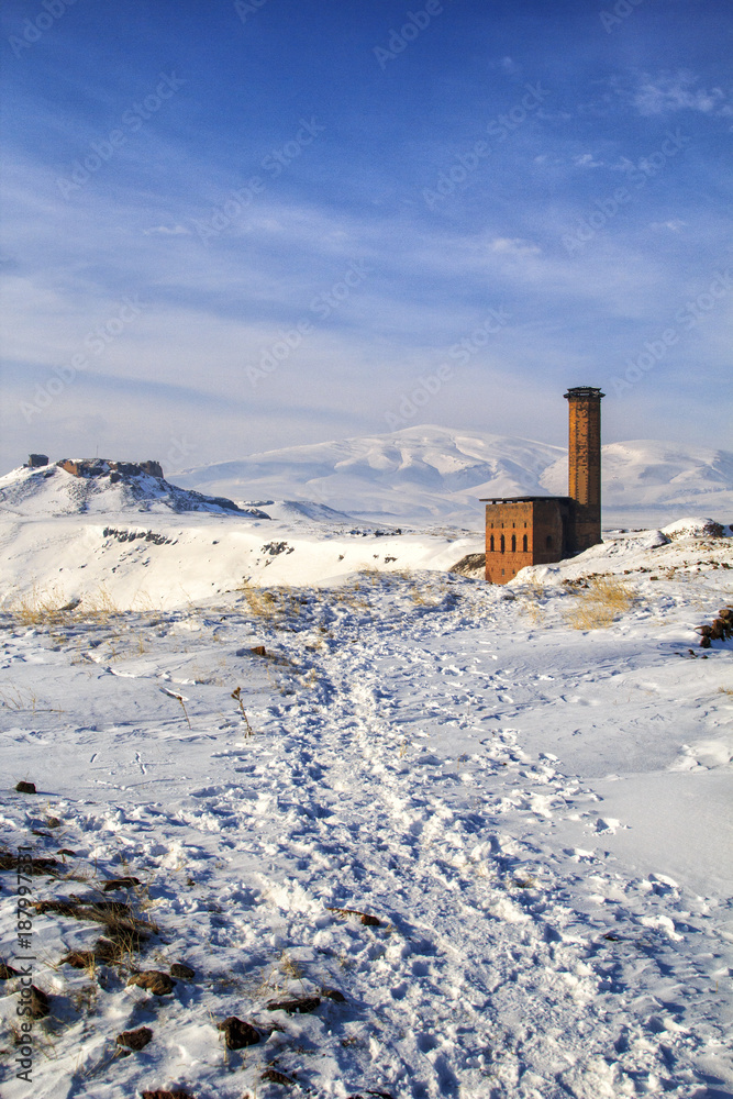 Historical mosque in site of Ani. Ani is a ruined Armenian medieval city in today's Turkey. Historical mosque in site of Ani. Ani is a ruined Armenian medieval city in today's Turkey.