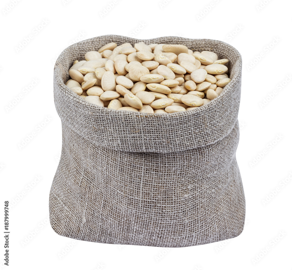 White kidney beans in bag isolated on white background White kidney beans in bag isolated on white background