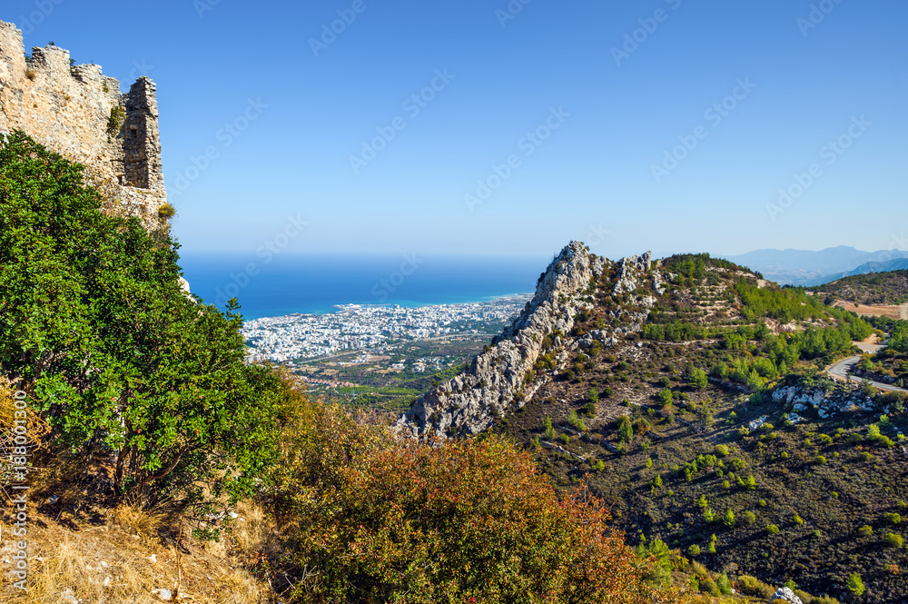 View from Saint Hilarion Castle on a mountain, Kyrenia Girne district, Cyprus