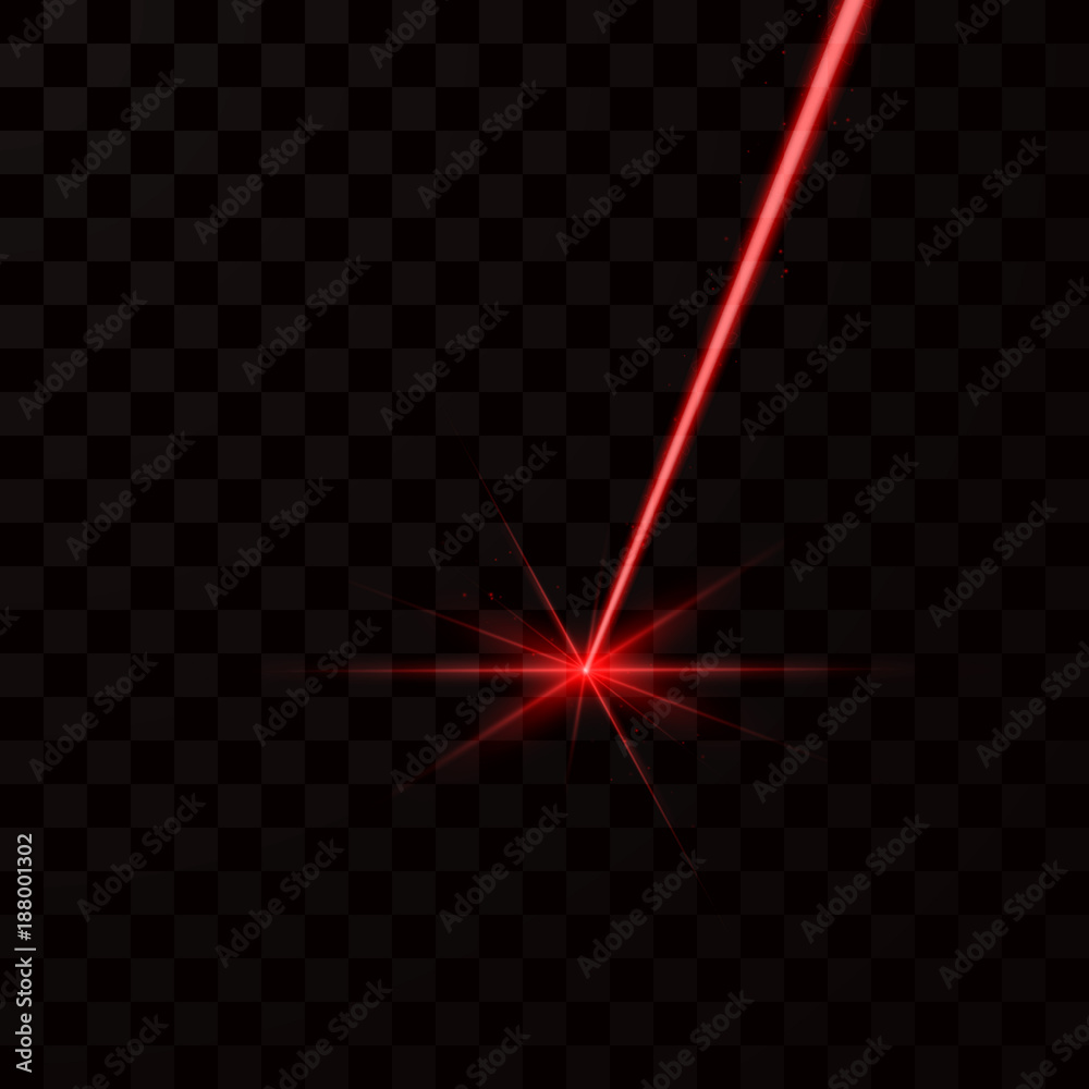 Realistic red laser beam. Red light ray. Vector illustration isolated on dark background - obrazy, fototapety, plakaty 