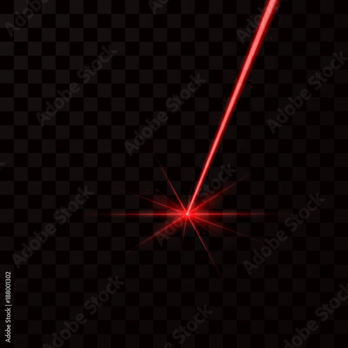 Realistic red laser beam. Red light ray. Vector illustration isolated on dark background