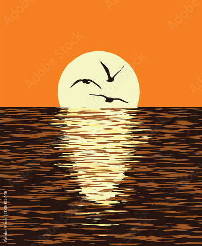 vector background of sea and evening sunset