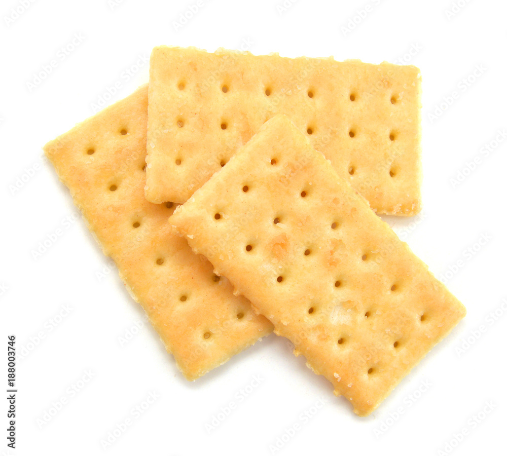 Salty crackers in square shape on white background Salty crackers in square shape on white background