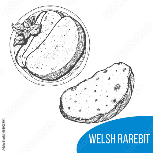 Welsh rarebit sketch vector illustration. Engraved hand drawn vintage image.