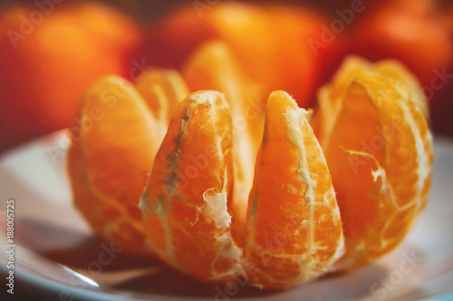 mandarins without peel. close-up. tangerine slices