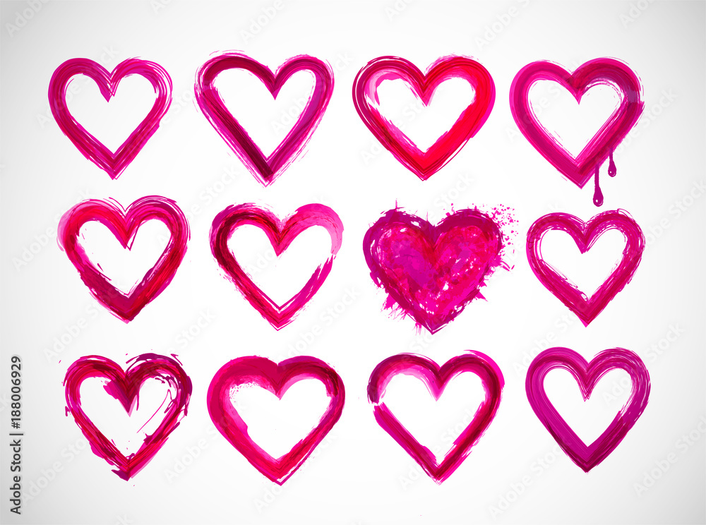 Set of pink grunge hearts. Vector illustration.