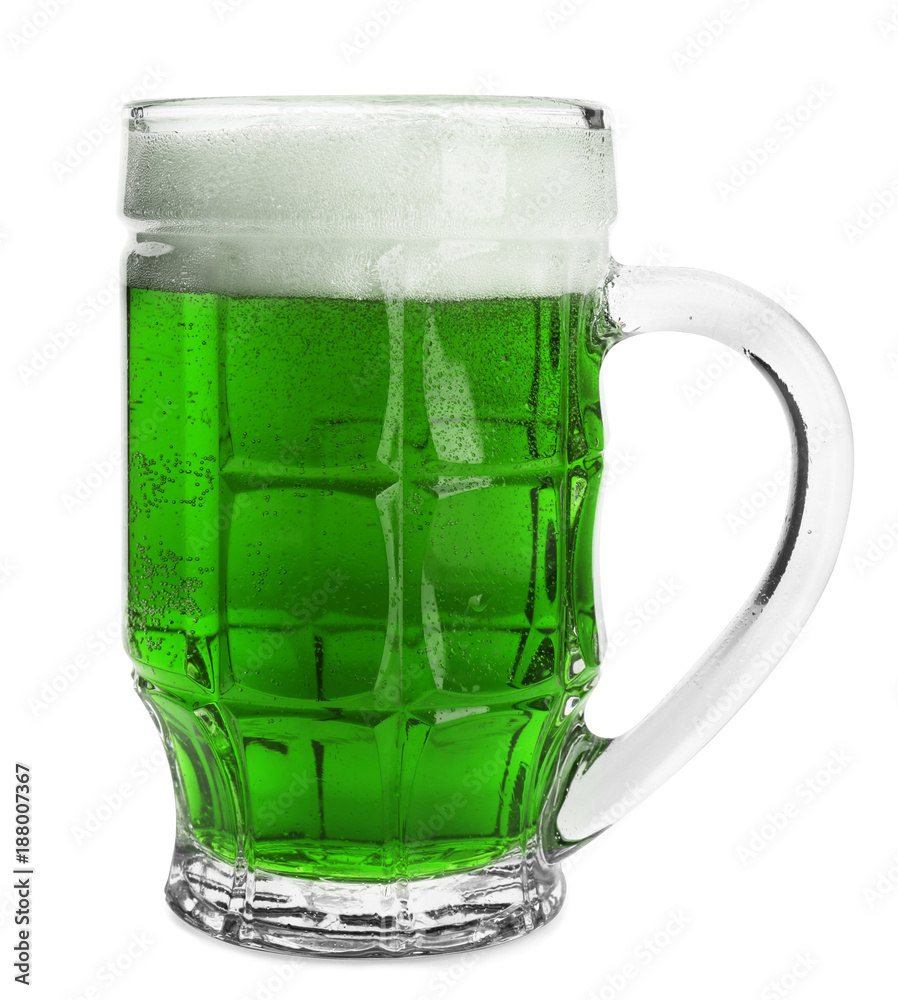 Glass of green beer on white background. Saint Patrick's day celebration Glass of green beer on white background. Saint Patrick's day celebration