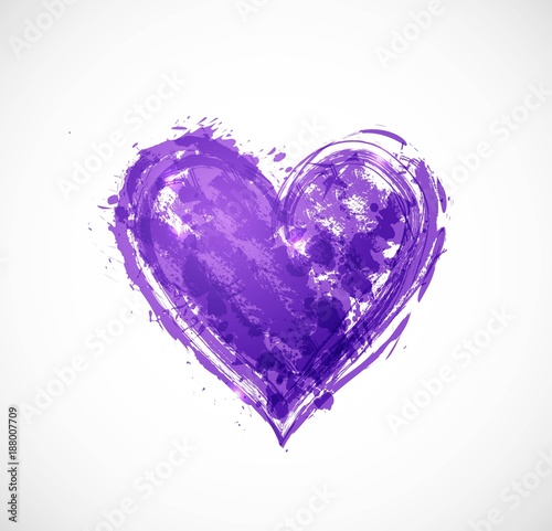 Ultra violet purple grunge heart on white background. Color of the year 2018.