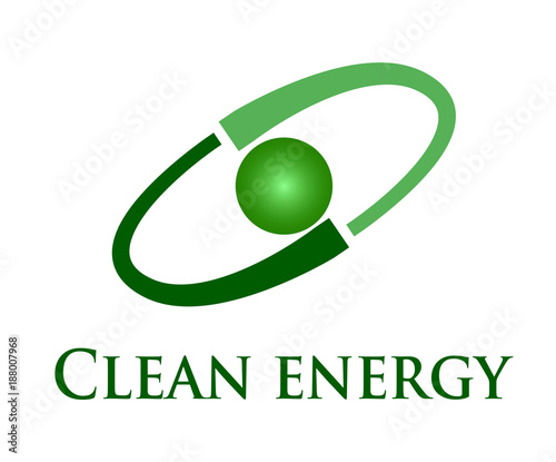 Simple clean energy logo, shape of planet. Light and dark green color, white background. 