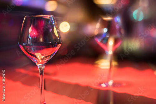 Wineglasses on a table in a restaurant