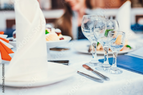 Wineglasses on a table in a restaurant