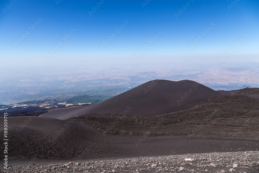 The volcano of Etna, Sicily, Italy. Frozen lava flows and lateral craters