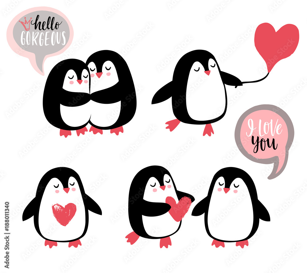 Fototapeta premium Cute romantic penguins.