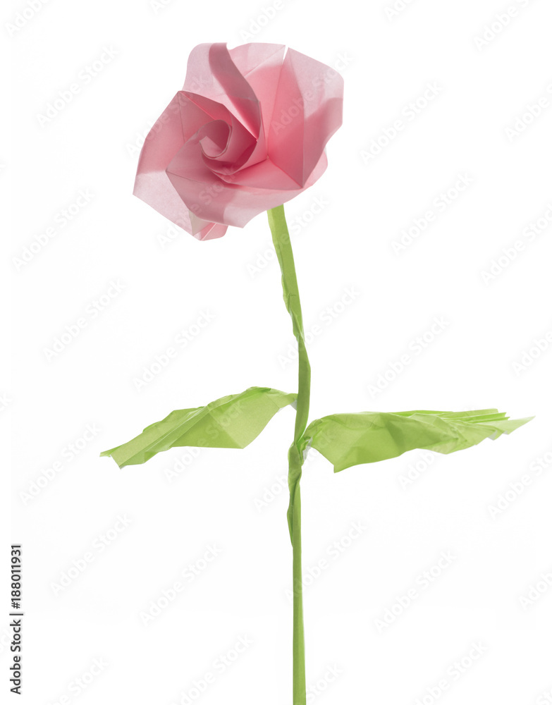 Springtime Oigami Pink Flower with Green Stem and Leaves Springtime Oigami Pink Flower with Green Stem and Leaves