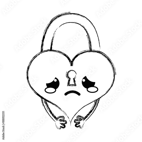figure crying heart padlock kawaii personage