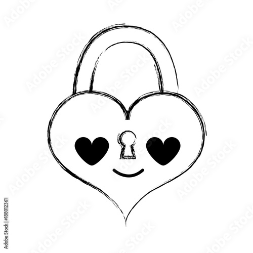 figure heart padlock in love kawaii personage