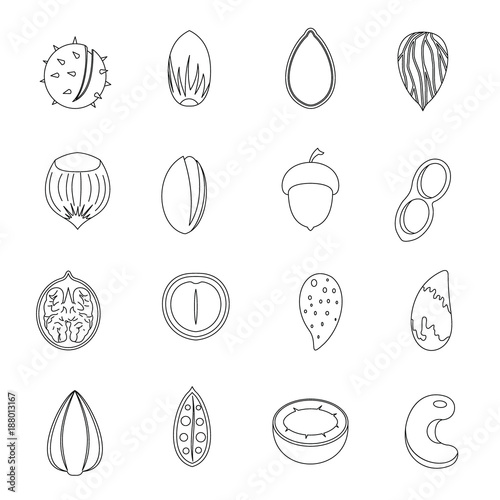 Nuts icons set  outline style