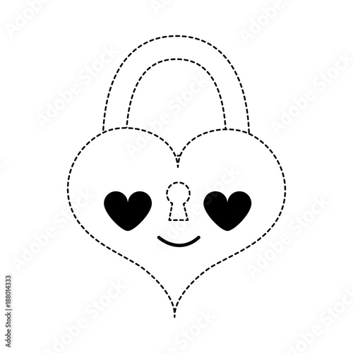 dotted shape heart padlock in love kawaii personage
