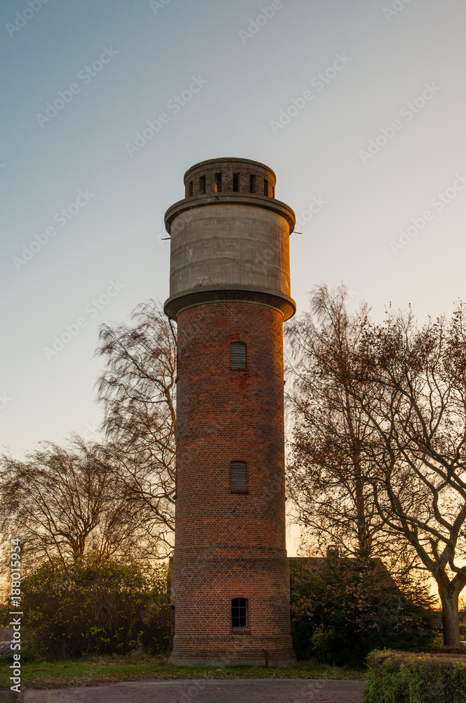 Countryside town water tower in Denmark