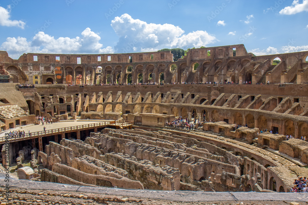 Detail from interior of the Roman Colosseum amphiteater in Rome, Italy