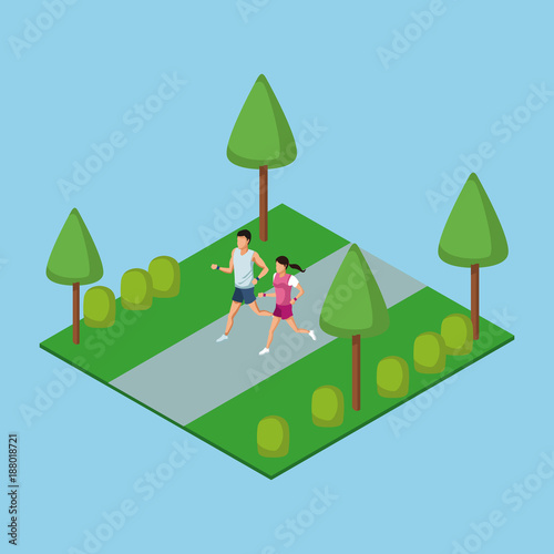 Fototapeta Naklejka Na Ścianę i Meble -  People running in park 3d icon vector illustration graphic design