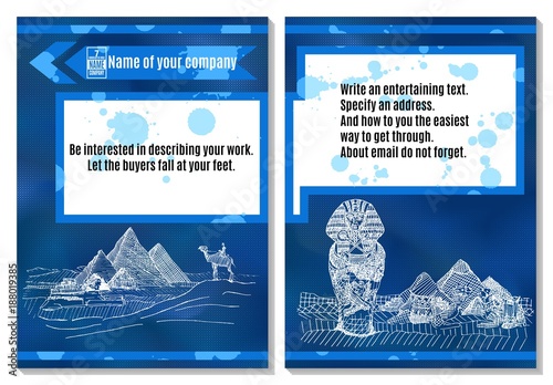 brochure sands ancient egypt on blue background advertising