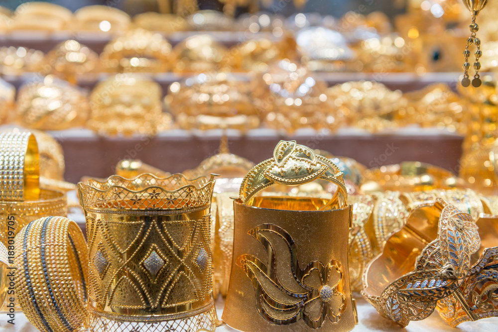 Golden souk objects in Dubai