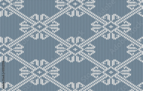 Norwegian knitted pattern in vintage blue color. Woolen seamless knitted pattern