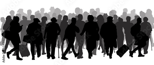 Huge crowd of people silhouette