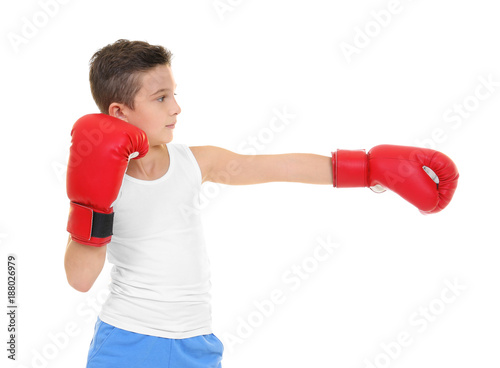 Cute little boy in boxing g...