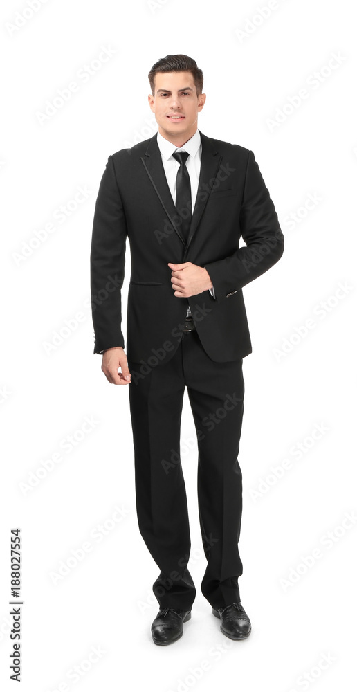 Handsome man in elegant suit on white background Handsome man in elegant suit on white background