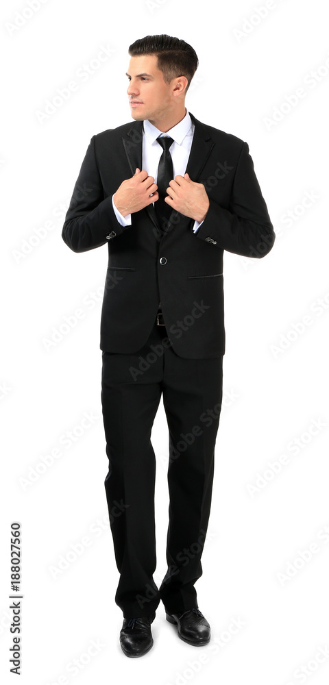 Handsome man in elegant suit on white background Handsome man in elegant suit on white background